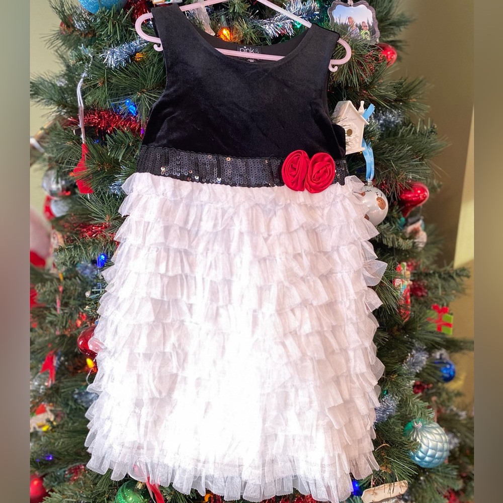 Pink & Violet girls black & white with red accent formal dress 🌹